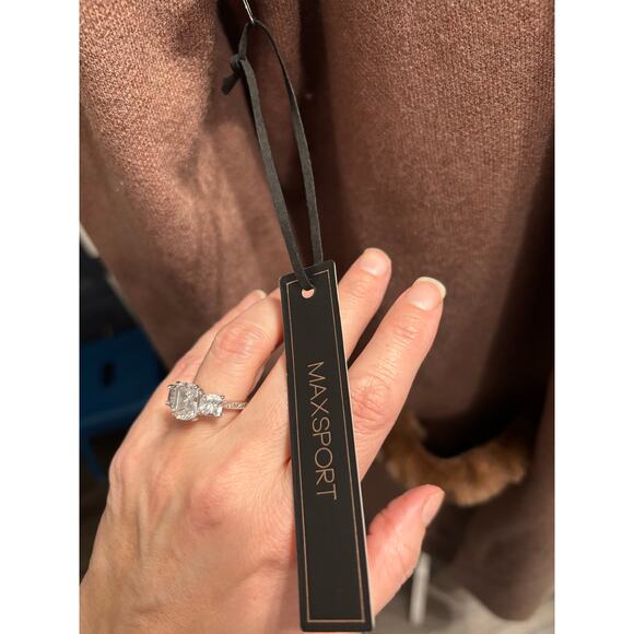 NWT Max sport open front knit sweater duster cardigan, mocha faux fur glam sz L - Picture 6 of 11